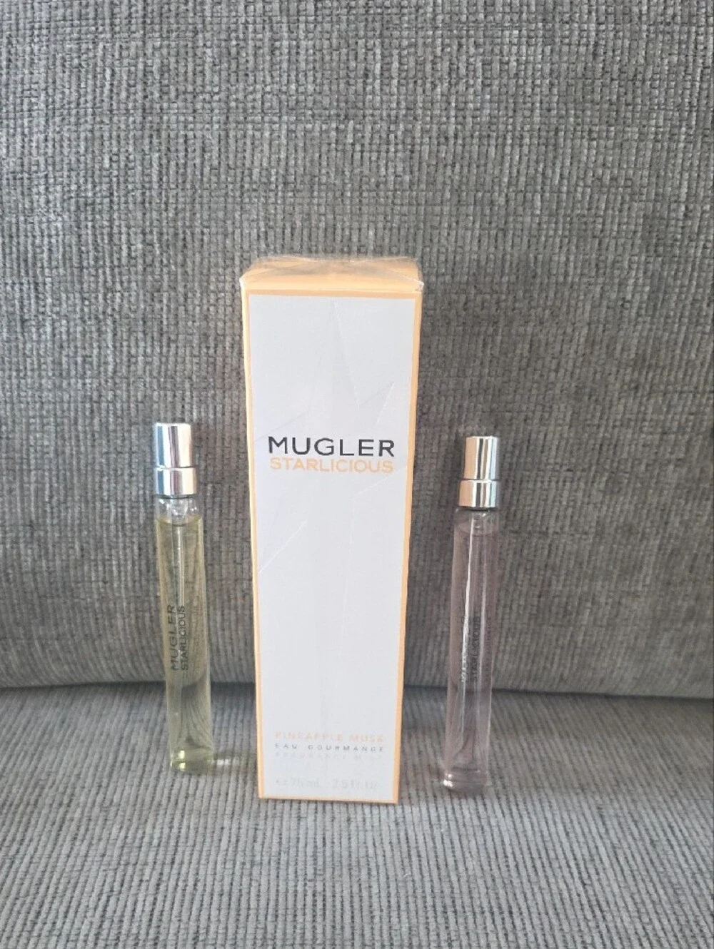 Mugler Starlicious Cream Tote with Pink Logo and 3-Piece Mist Set, All New.